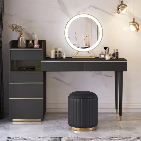 Makeup Vanity Set Dressing Table with Lighted Mirror Cabinet & Stool Included