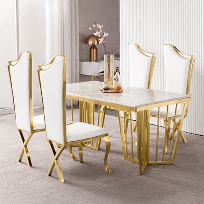 Upholstered Dining Chairs Stainless Steel Side Chair with Gold Legs