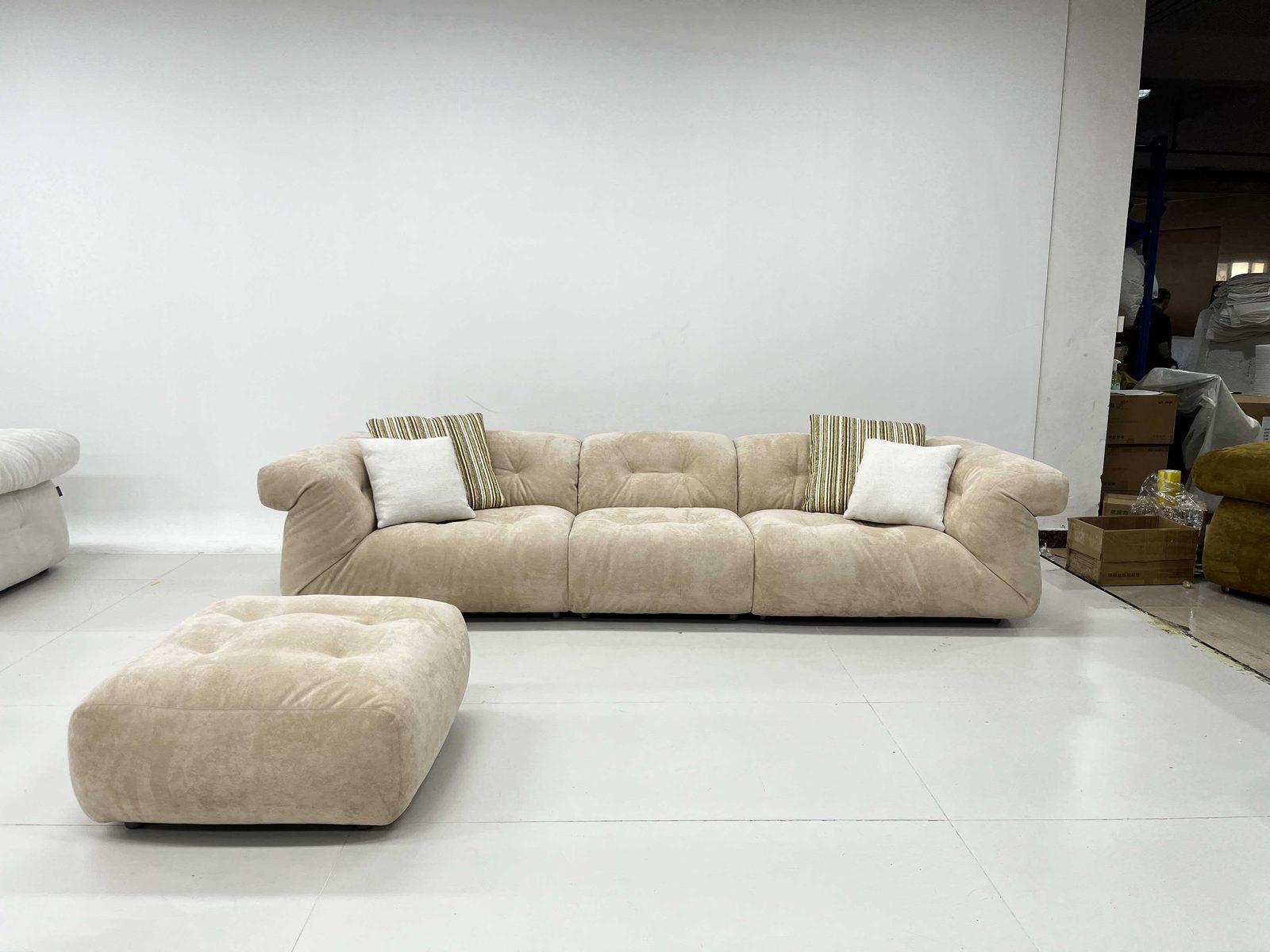 Large fabric sofa ready for QC