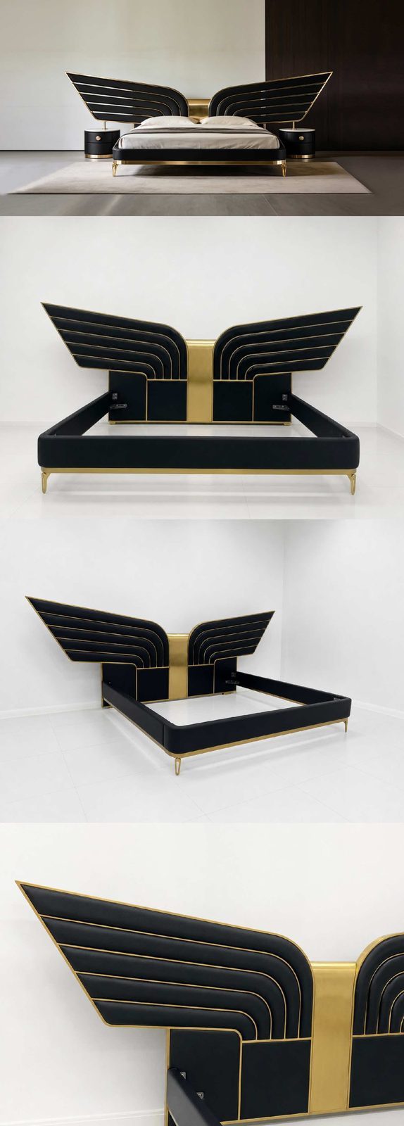 Sleek bed frame in warm finish