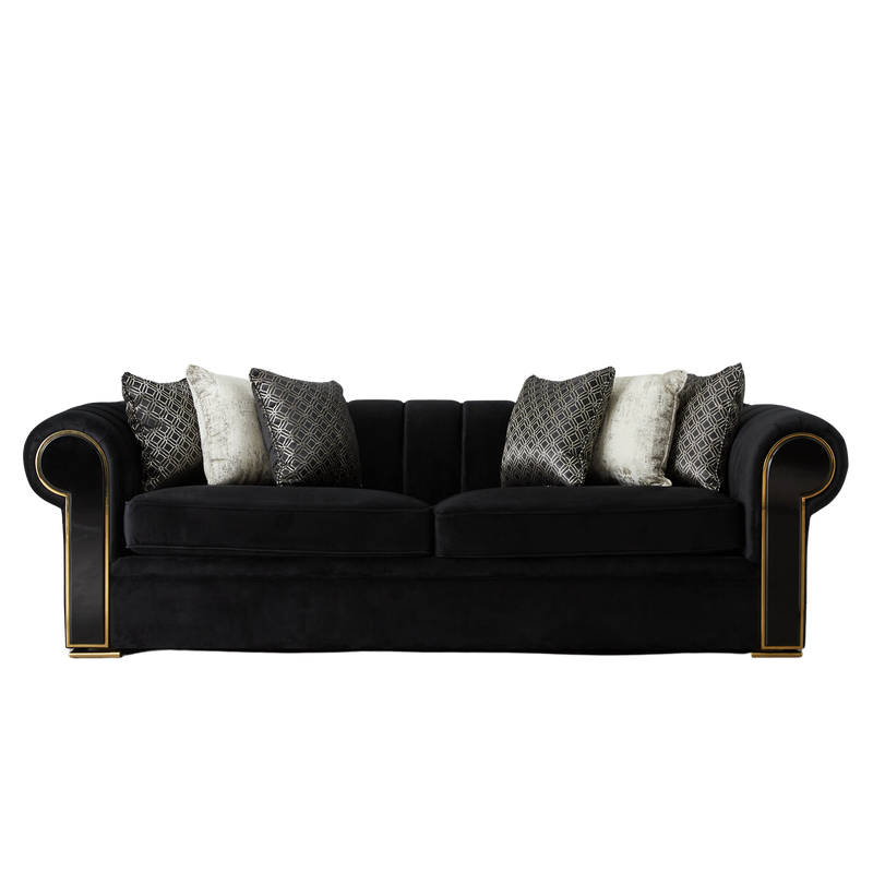 Leola Black Velvet 3-Seater Sofa