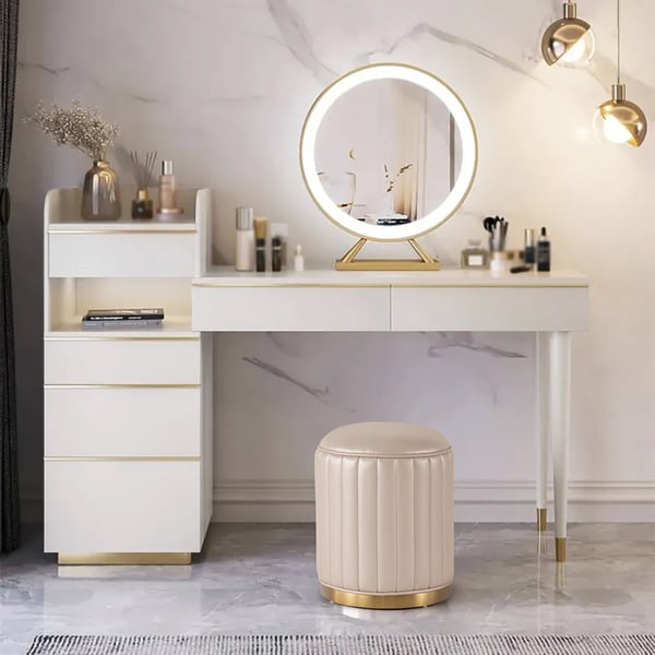 Makeup Vanity Set Dressing Table with Lighted Mirror Cabinet & Stool Included