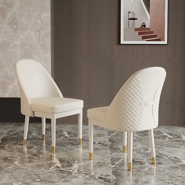 Modern Minimalist Beige Faux Leather Dining Chair