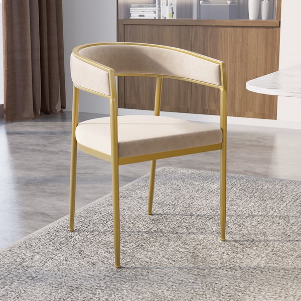 Modern Velvet Upholstered Dining Chair with Gold Metal Leg